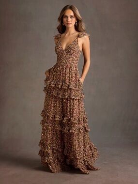 Azazie Shay Pink Floral Maxi Dress